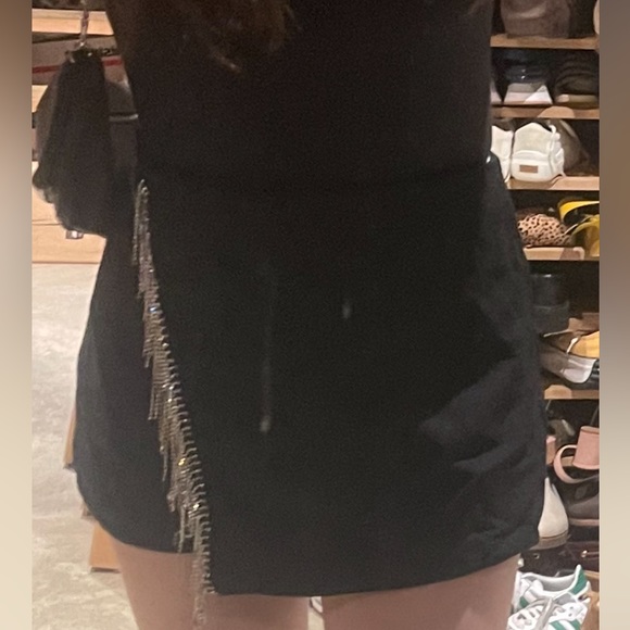 Zara black mini skirt with rhinestone fringe - Picture 2 of 3